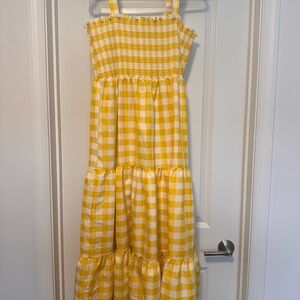 Yellow Tiered Midi Sundress with Spaghetti Straps for Casual Wear
